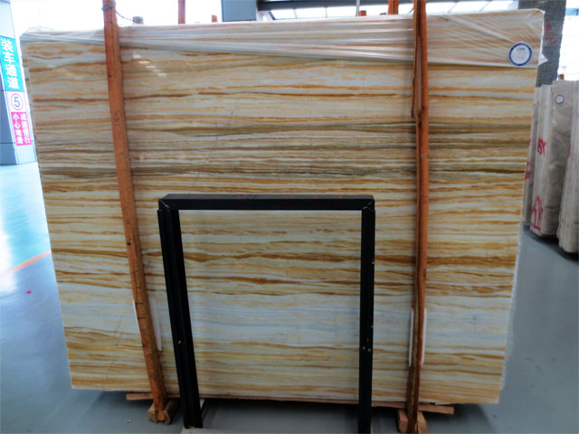 Golden veined white marble slab