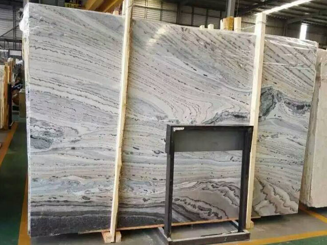 Turkey ocean blue wave veined white marble slab