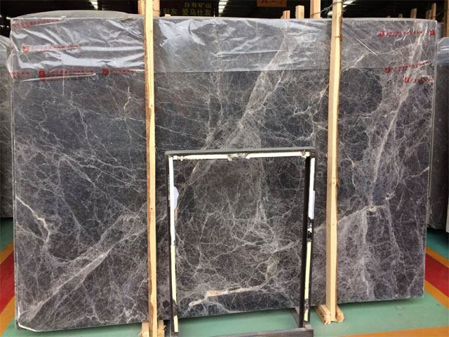 Italy white veined dark grey marble slab