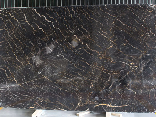 China golden line veined black marble