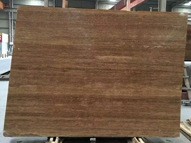 China polished coffee brown travertine slab