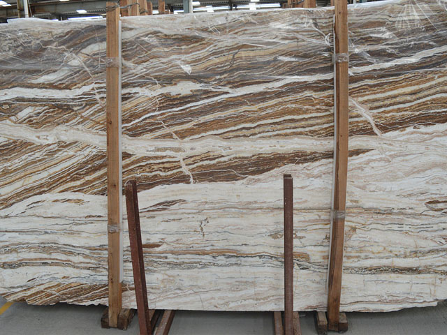 Chinese Golden silk veined brown travertine