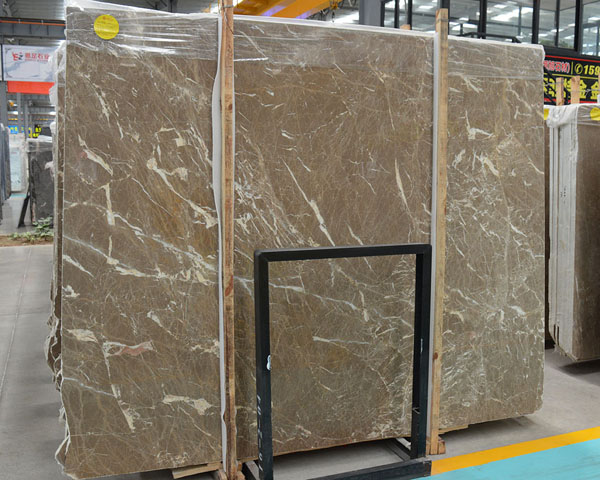 China white veins cazeau brown marble slab