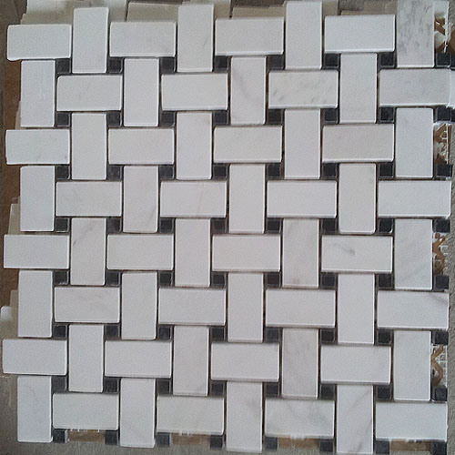 Black spots Ariston white marble basketweave mosaic tile