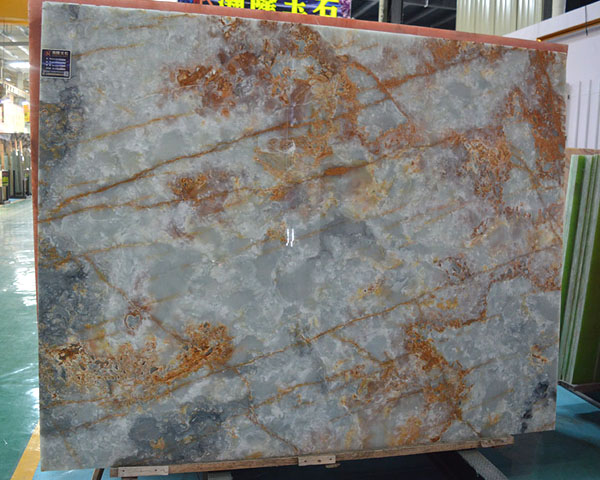 Gold vein sky blue onyx marble slab