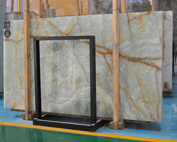 Light color gold silk vein blue marble slab