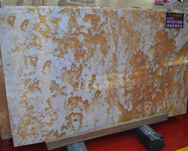 Gold spots vein white orange onyx slab