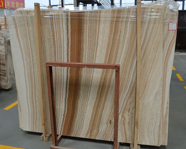 China gold wood grain onyx slab with white veins