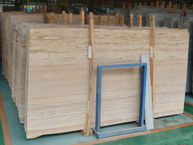 China yellow wood vein travertine slab