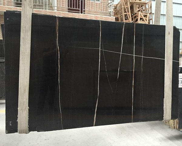 Nero aziza black marble slab with white veins