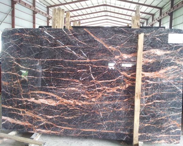 Red azaleas grain dark purple marble slab