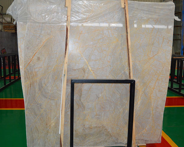 Polished golden veins beige hoar marble slab