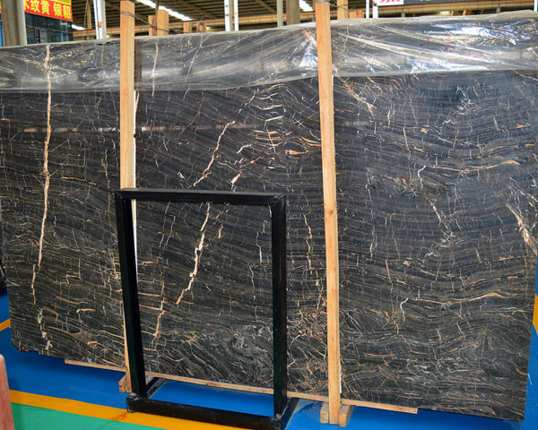 New portopo black and gold vein marble slab