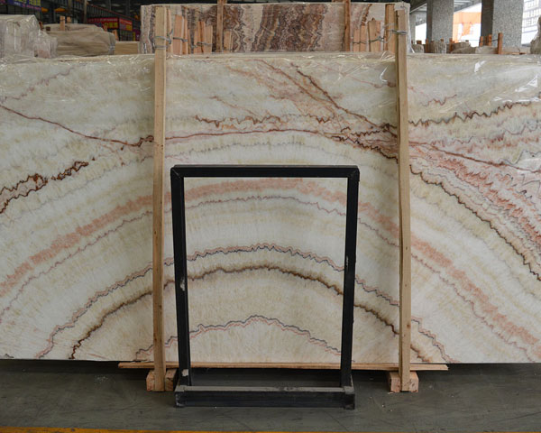 China rainbow jade red veins white onyx slab