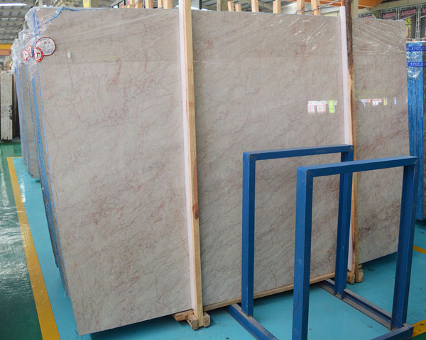 Polished light color pink rose marble slab from China