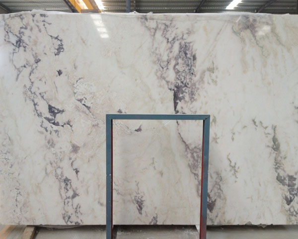 Polished purple vein white roland marble slab