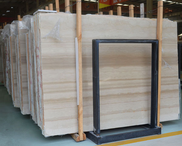 Imported beige wood grain marble slab from Italy