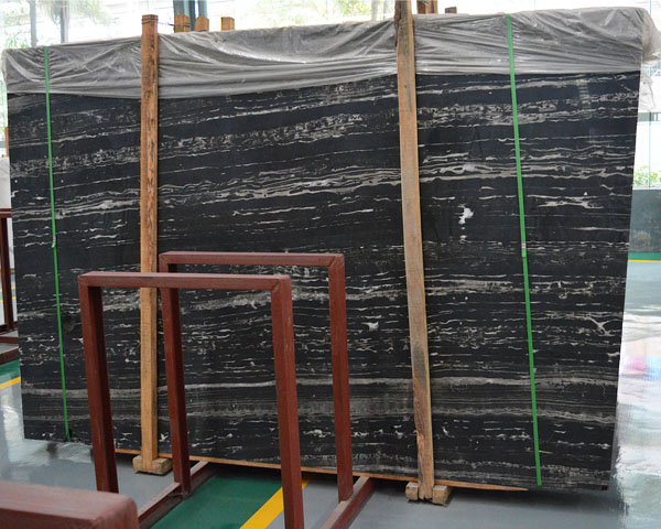 Wavy grain white vein black marble from China