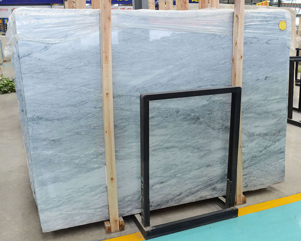 China polished Light sky blue wavy grain marble slab