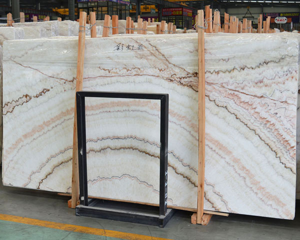 China rainbow grain white onyx stone with brown vein