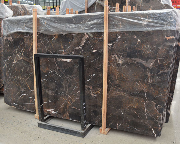 Natural golden vein black spots marble slab for sale