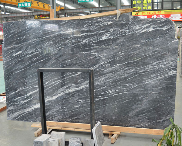 Fantastic dark blue marble slab with white veins