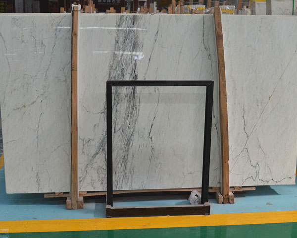 Polished black hair veins white onyx marble slab