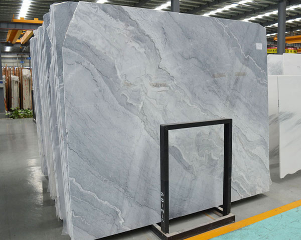 Polished bruce wavy grain light grey marble slab