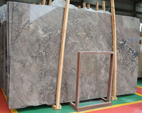 Natural grey river veins dark brown marble slab