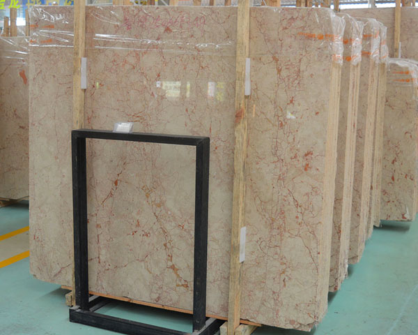 Polished red rose vein cream beige marble slab