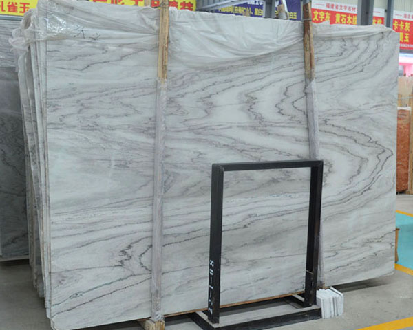 Honed wavy grain hoar white marble slab price