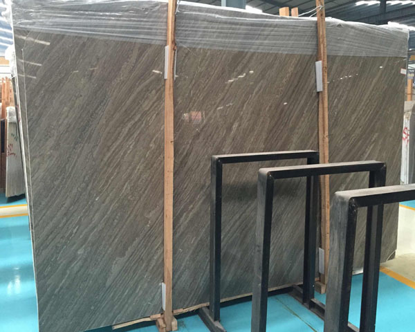 New dark gray wood vein marble slab polished