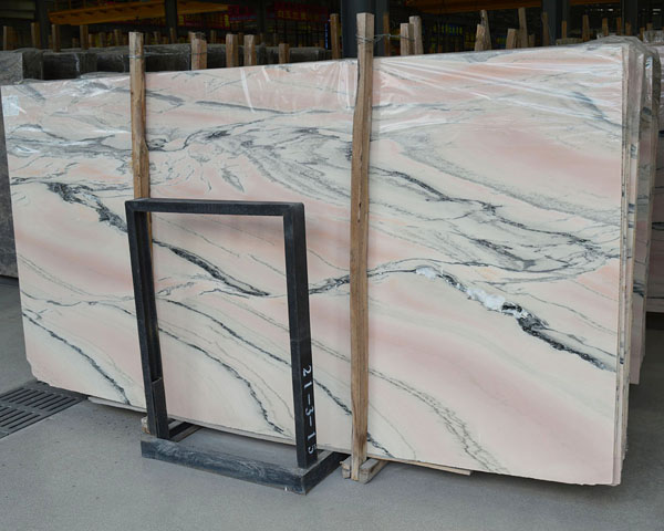 Italian black serpentine vein rose pink marble slab