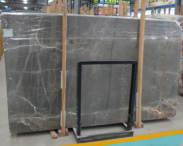 Polished light color gold line grey marble slab