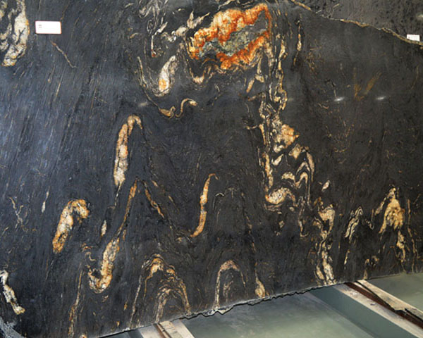 Polished black and gold marble slab flooring tiles