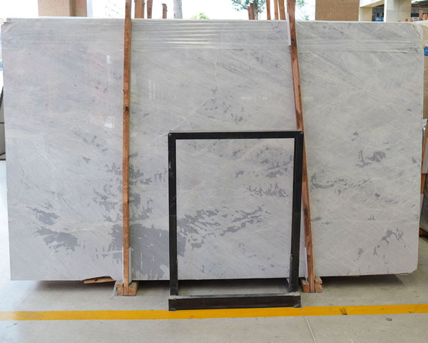 Polished tiny grey veins hoar white marble slab