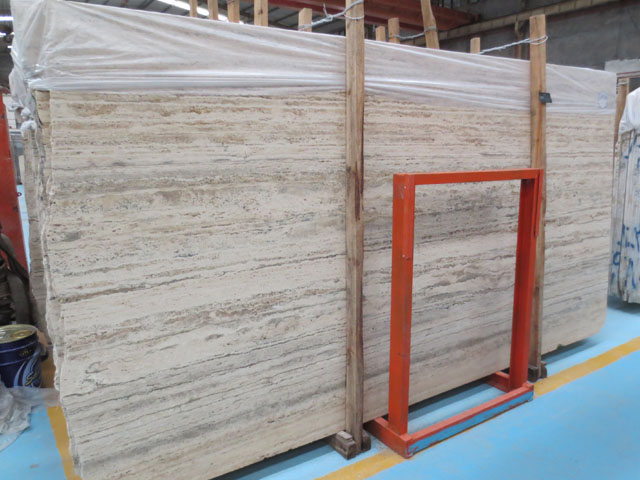 Natural sunny golden wood travertine slab tiles