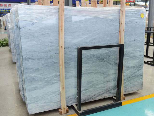 Polished sky blue bright color marble slab for sale