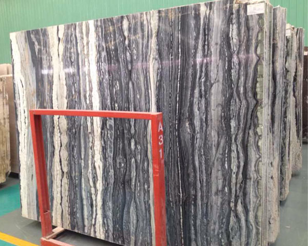 Italian blue wood grain marble slab with white vein