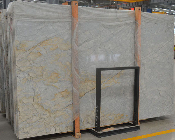 Elegant golden vein light blue onyx marble slab