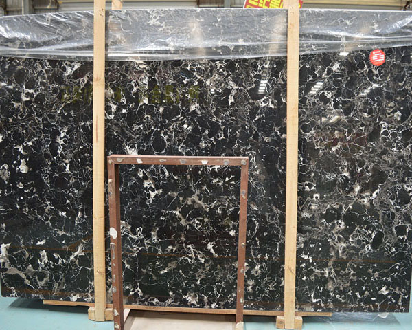 Natural white vein Ice dapple black marble slab