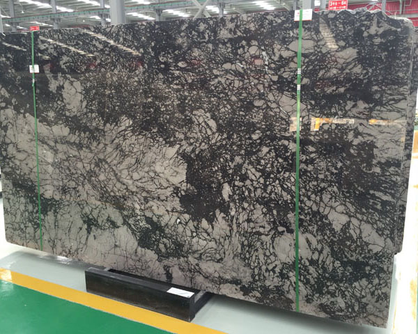 Polished black forest and grey marble slab for sale