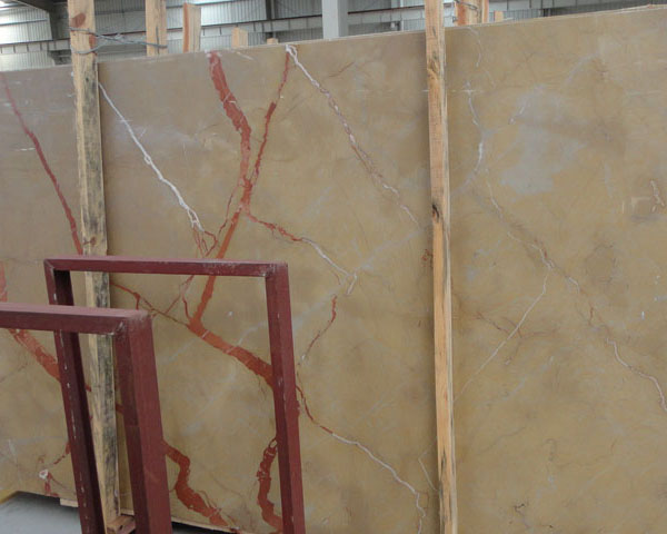 Honed dark color gold vein beige marble slab