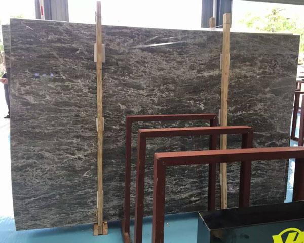 Polished white cloudy dark grey marble slab