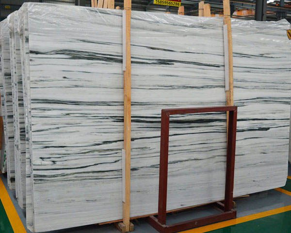 Polished black Jade wood vein white marble slab