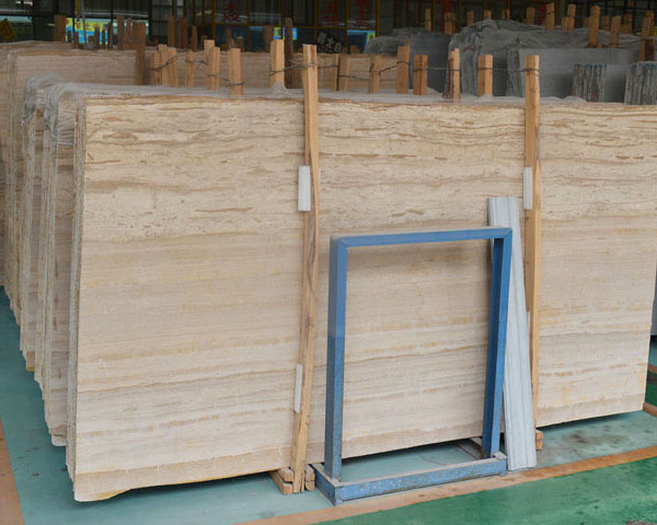 Chinese yellow wood grain travertine marble slab